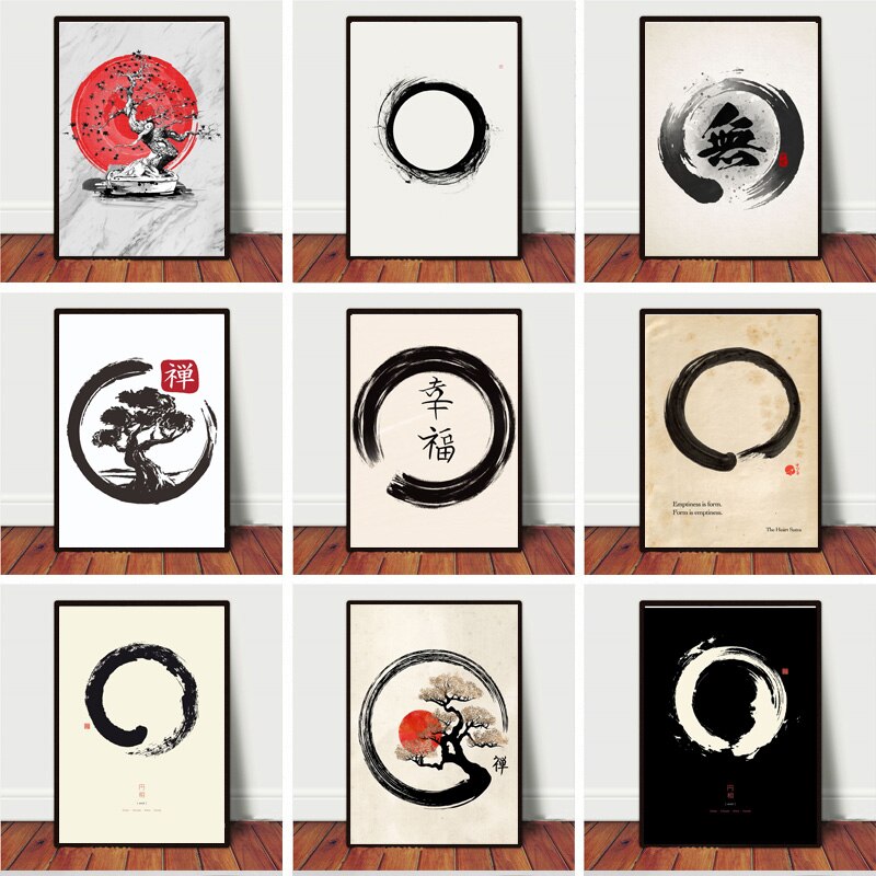 Home Decor Japandi - เซน เอ็นโซ ไซเคิลงานศิลปะสไตล์ญี่ปุ่น ซูมิเอะ บอนไซ ซากุระ