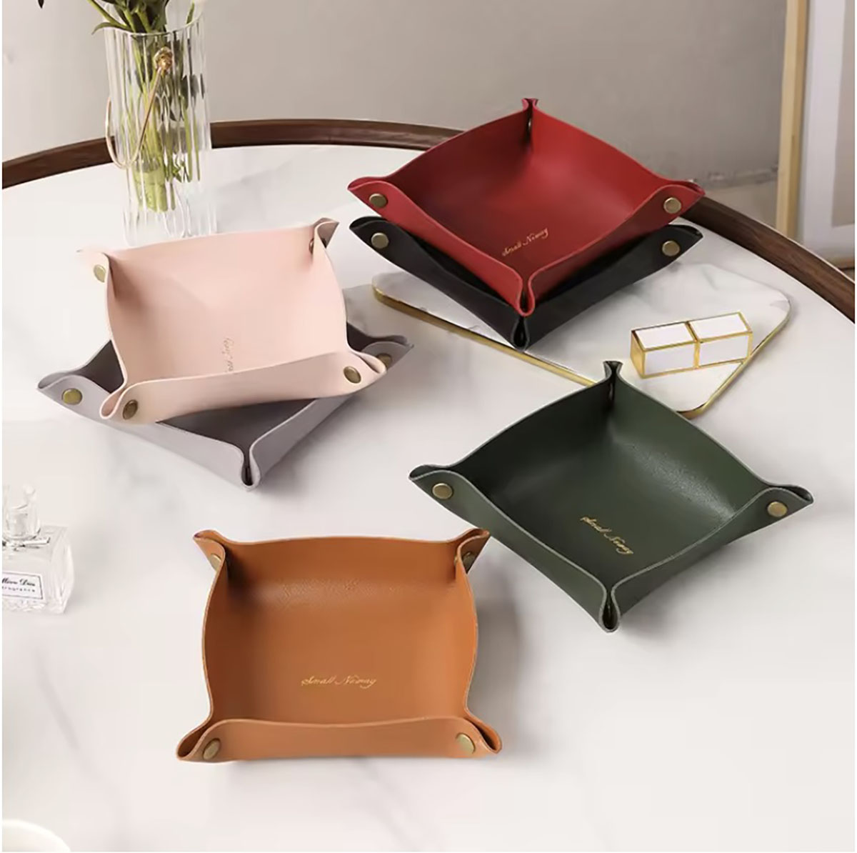Home Decor Japandi - สไตล์นอร์ดิกหนังถาด Desktop Organizer สําหรับ Key เครื่องประดับเครื่องสําอางค์กล่องพับตกแต่งบ้าน