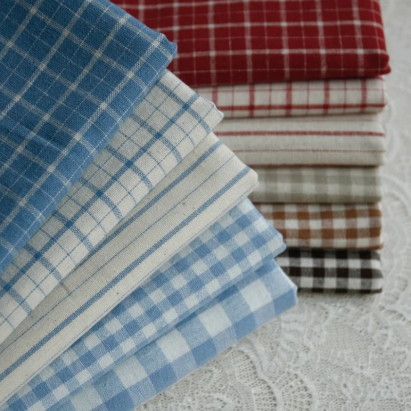 Linen Table Runner - ผ้าฝ้ายทอลายตารางสีแดงวินเทจ ขนาด 140x50 ซม. สำหรับทำผ้าปูโต๊ะสไตล์ญี่ปุ่น ชุดเดรส