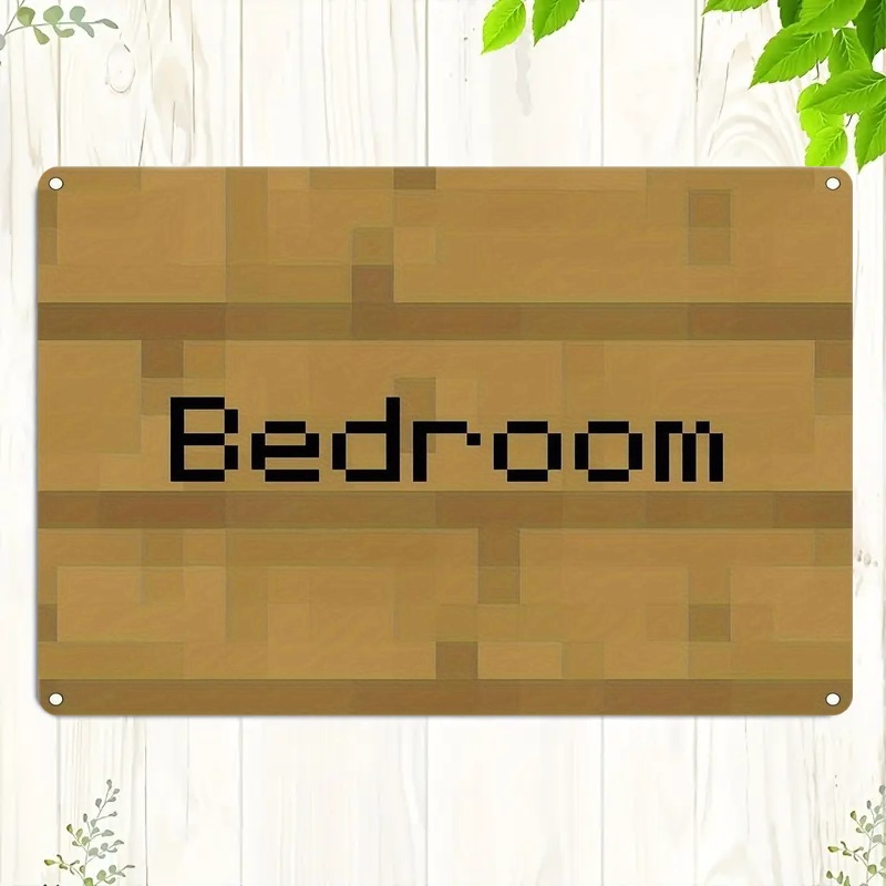 Home Decor Game - ป้ายห้องนอนลายพิกเซลสไตล์วินเทจ | ของตกแต่งผนังโลหะขนาดเล็ก ลายไม้โมเสก ติดตั้งง่ายสำหรับบ้าน ห้องเล่นเกม