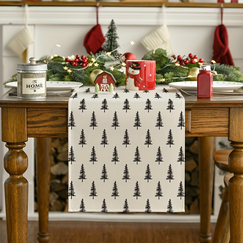 Linen Table Runner - ผ้าปูโต๊ะลายต้นคริสต์มาสเรียบง่าย สินค้าแฟชั่นยอดนิยม ของตกแต่งวันหยุด ผ้าลินิน สำหรับงานปาร์ตี้และใช้ในชีวิตประจำวัน