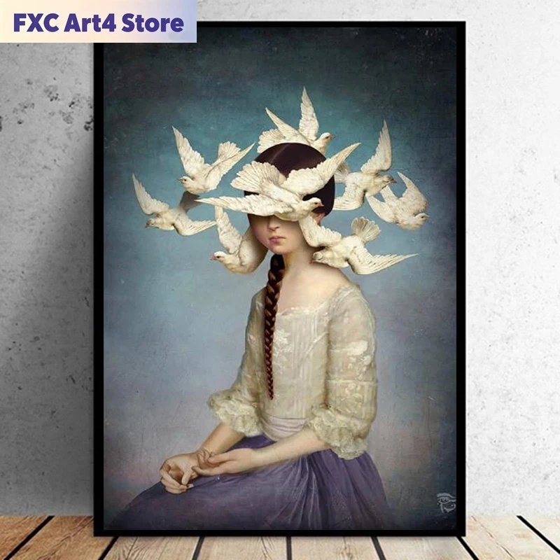 Home Decor Japandi - ภาพวาดรูปนกพิราบสีขาวสไตล์นอร์ดิกสมัยใหม่แบบไร้กรอบ ภาพวาดบนผ้าใบสำหรับตกแต่งห้องนั่งเล่น (ไม่มีกรอบ)
