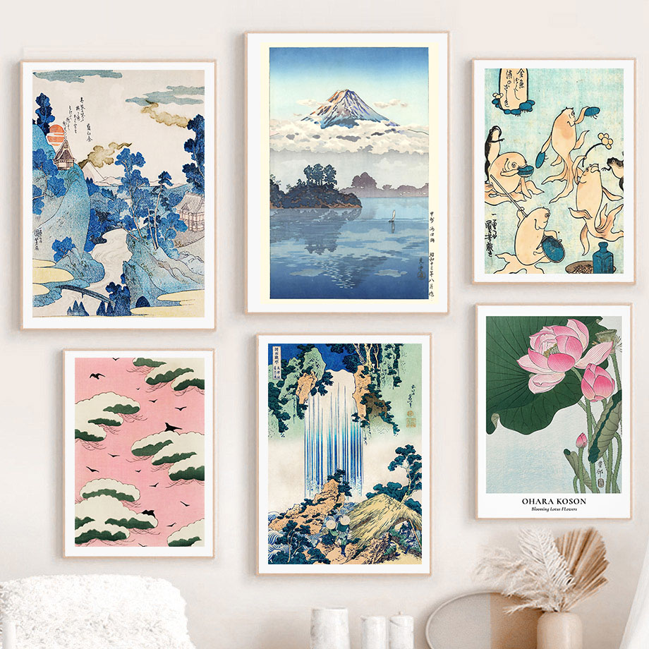 Home Decor Japandi - Hokusai Ohara Koson ศิลปะญี่ปุ่นโปสเตอร์ Vintage Guest