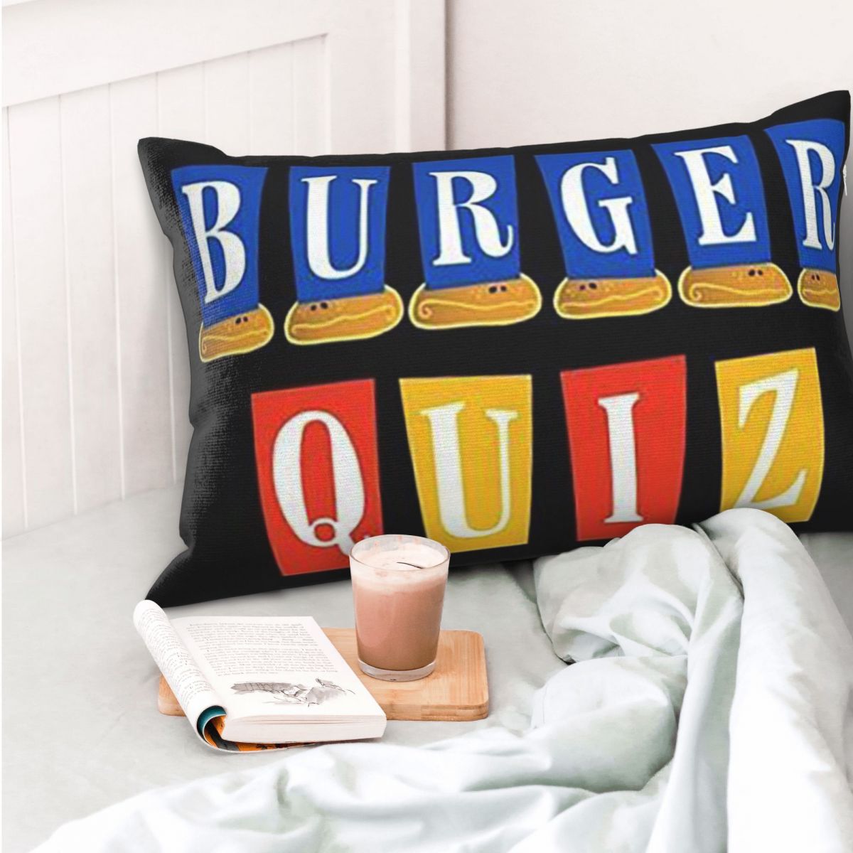 Home Decor Quiz - เบอร์เกอร์ ควิซ โลโก้ใหม่ ปลอกหมอนอิงทรงสี่เหลี่ยมผืนผ้า ของตกแต่งห้องนอน เตียงนอน