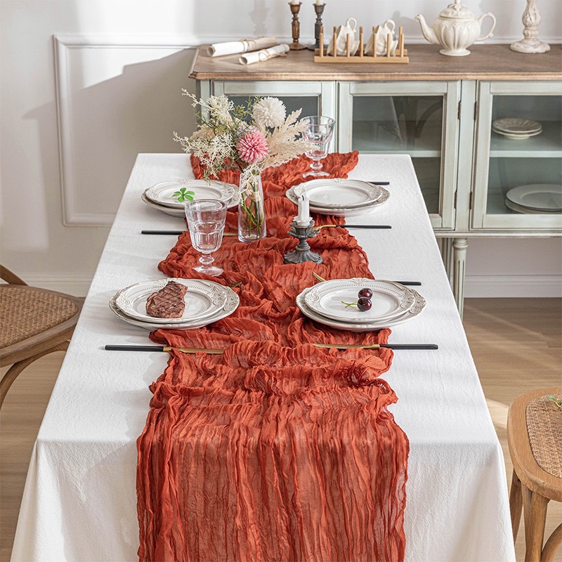 ผ้าปูโต๊ะสไตล์โบโฮ ผ้าก๊อซย่น  - Linen Table Runner บทวิจารณ์และราคา