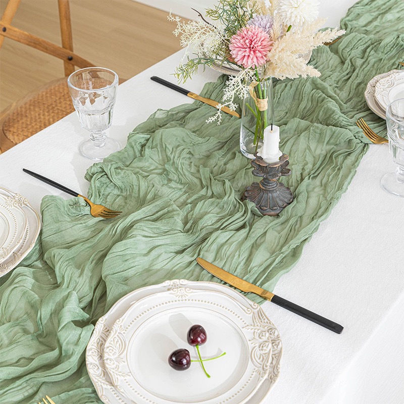 ผ้าปูโต๊ะสไตล์โบโฮ ผ้าก๊อซย่น  - Linen Table Runner บทวิจารณ์และราคา