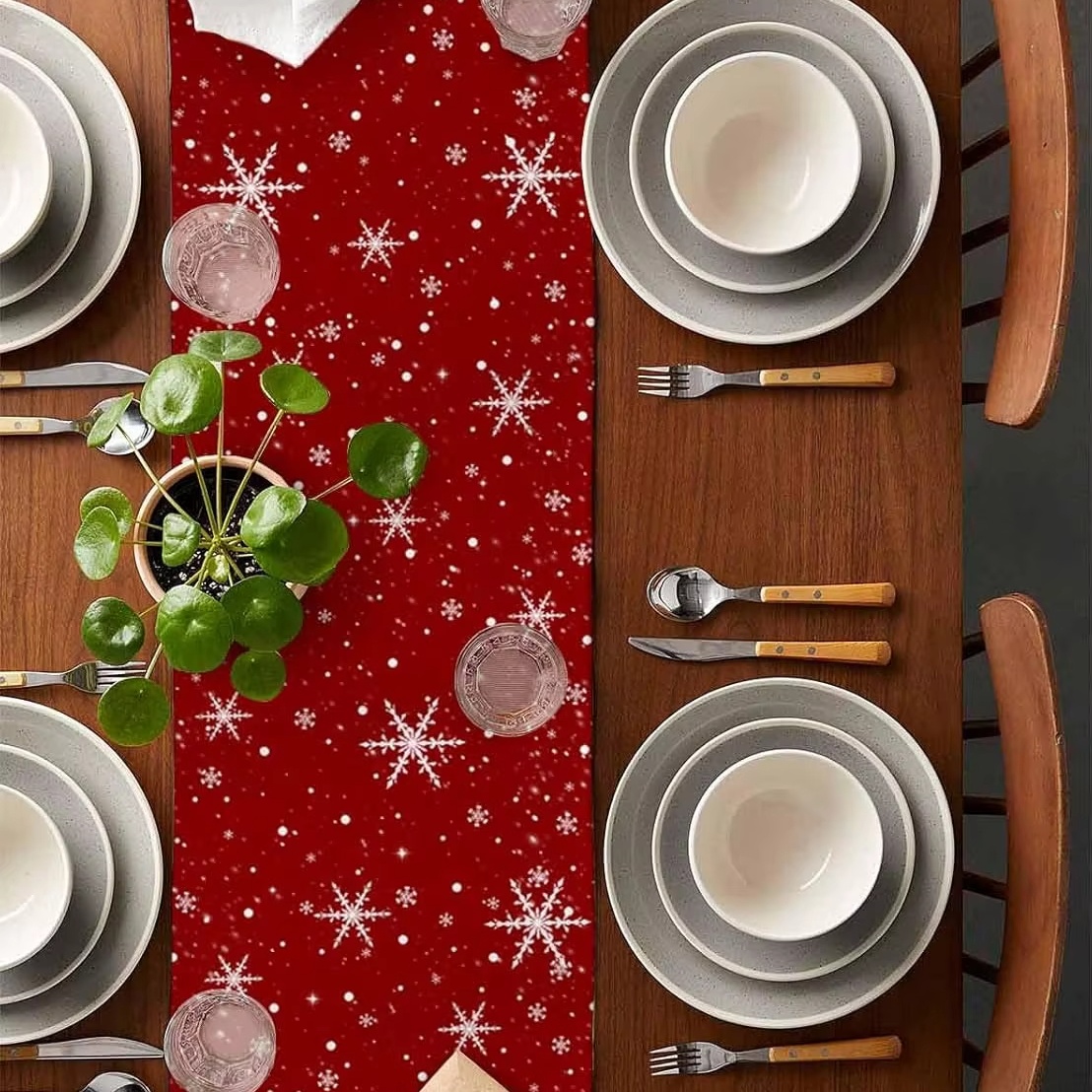 ผ้าปูโต๊ะลายต้นคริสต์มาสสีแดง  - Linen Table Runner บทวิจารณ์และราคา