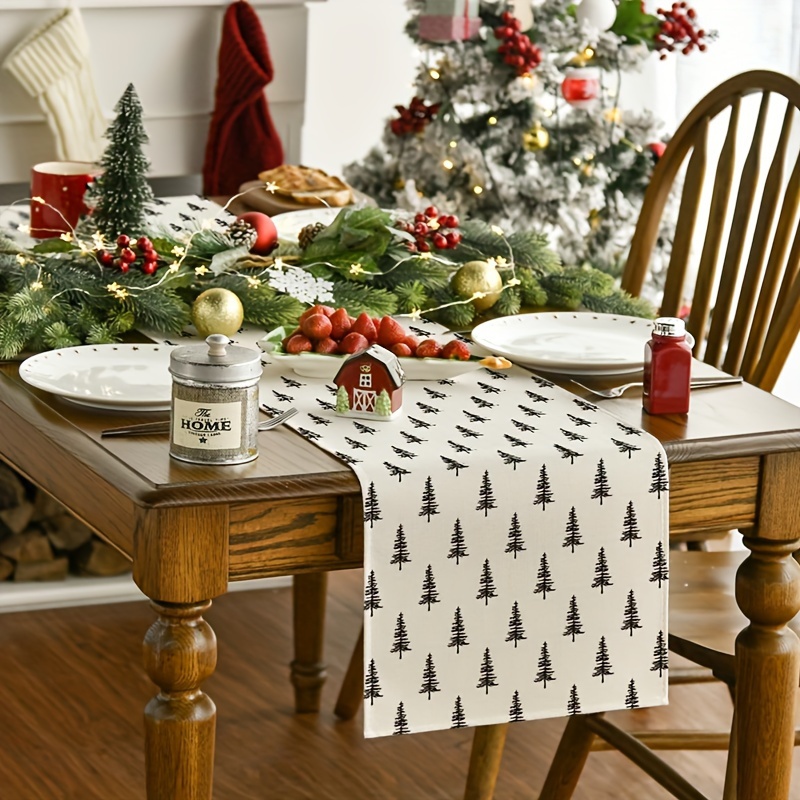 ผ้าปูโต๊ะลายต้นคริสต์มาสเรียบง - Linen Table Runner บทวิจารณ์และราคา