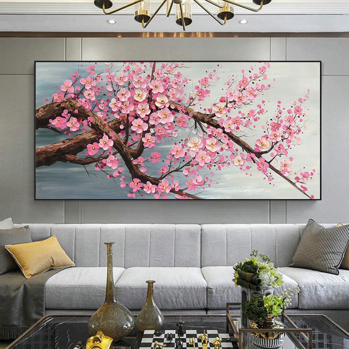 Modern Cherry Blossom ผ้าใบ Ar - Home Decor Vietnam บทวิจารณ์และราคา