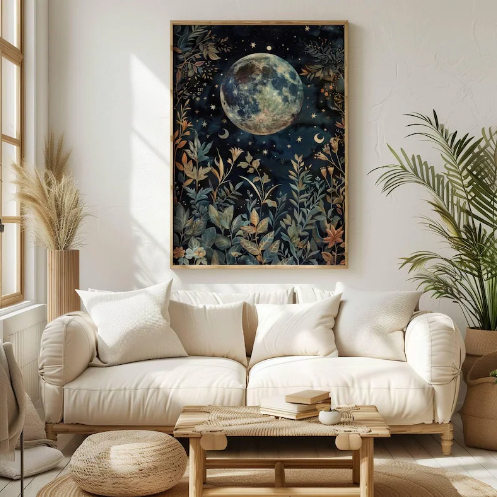 ภาพพิมพ์บนผ้าใบลายโบโฮ มูน โบต - Home Decor Vietnam บทวิจารณ์และราคา